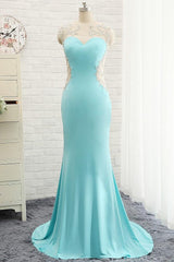 Goregeous Blue Crystal Summer Prom Dresses Mermaid Long Open Back Evening Gowns