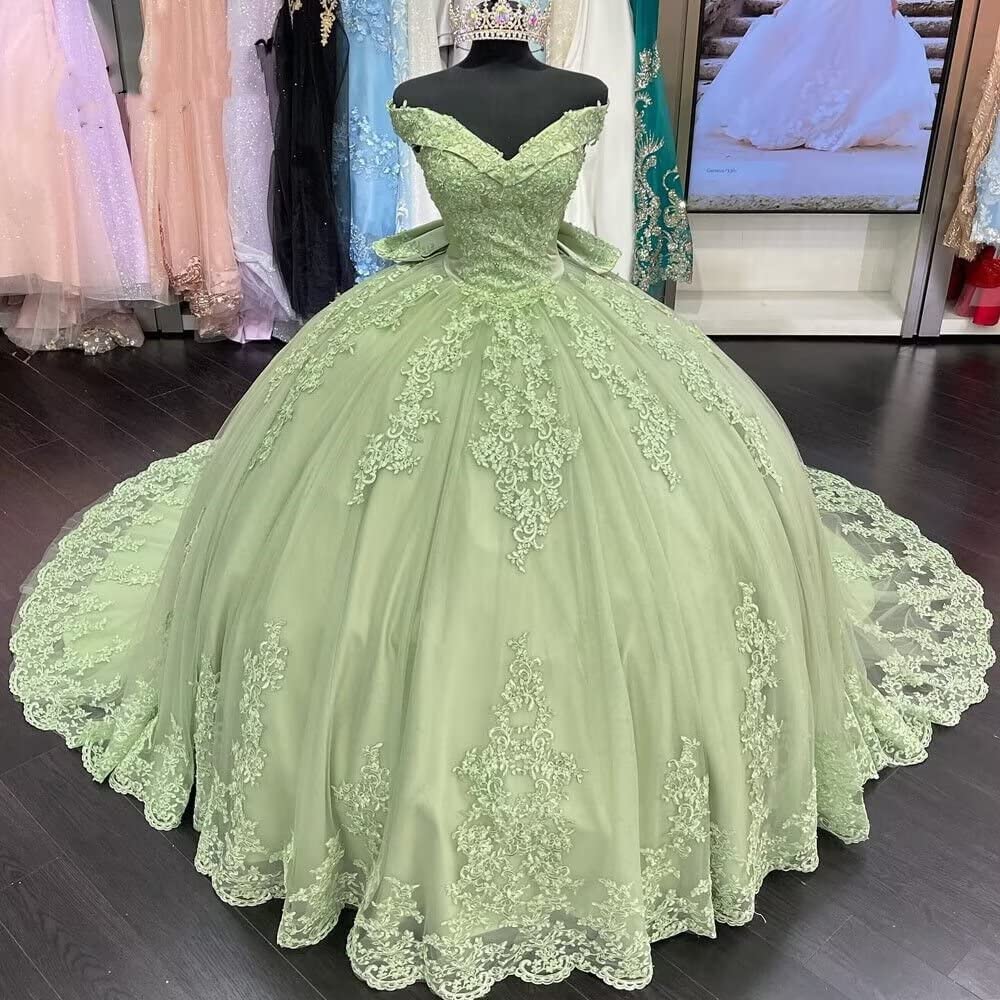 mint green quince dresses KissProm Sage Luxury Tiered Tulle Ruffles Beaded Ball Gown Quinceanera Dress, Sage Green / 8 up back not only adds an element of adjustable fit but also serves as an exquisite design detail that contributes to the overall luxurious feel of this quinceanera ensemble Dancing Queen 1804 Long Quinceanera