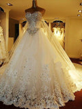 Gorgeous Bridal Dresses Sweetheart Appliques Crystal Beading Elegant A Line Wedding Gowns