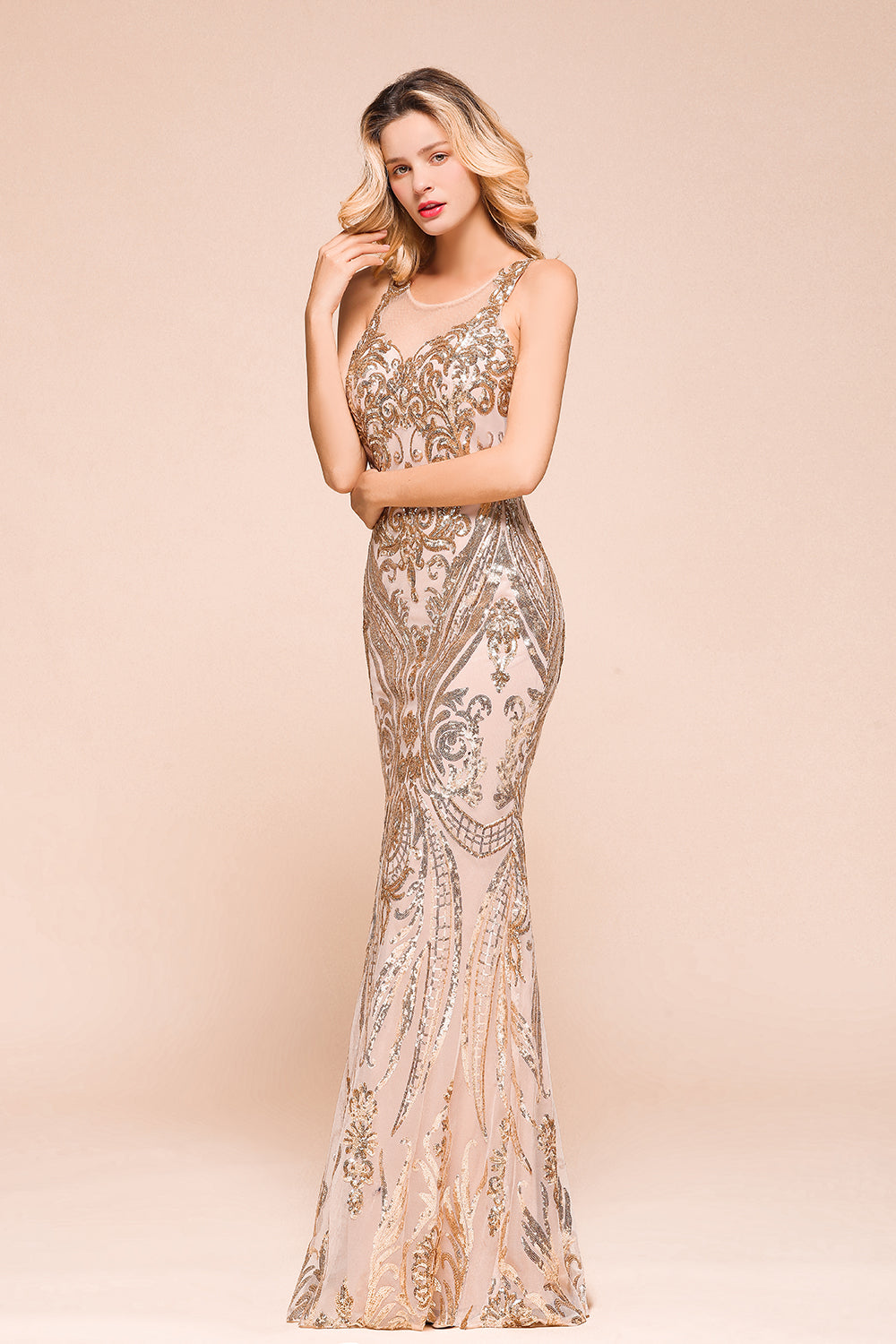 Gorgeous Champagne Sequins Mermaid Prom Dress | Long Evening Gowns
