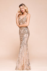 Gorgeous Champagne Sequins Mermaid Prom Dress | Long Evening Gowns
