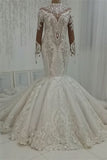 Gorgeous Ctystal High Neck Mermaid Wedding Dresses | Sparkling Appliques Long Sleeve Bridal Gowns