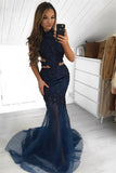 Gorgeous Dark Navy Mermaid Prom Dress | Sexy Halter Sleeveless Evening Dresses