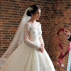 Gorgeous Floral Lace Long Sleeves Bridal Dresses Wedding Dress Aline for Bride