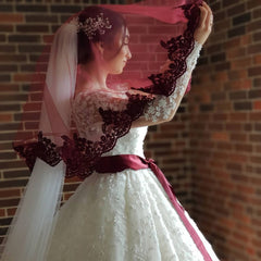 Gorgeous Floral Lace Long Sleeves Bridal Dresses Wedding Dress Aline for Bride