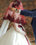 Gorgeous Floral Lace Long Sleeves Bridal Dresses Wedding Dress Aline for Bride
