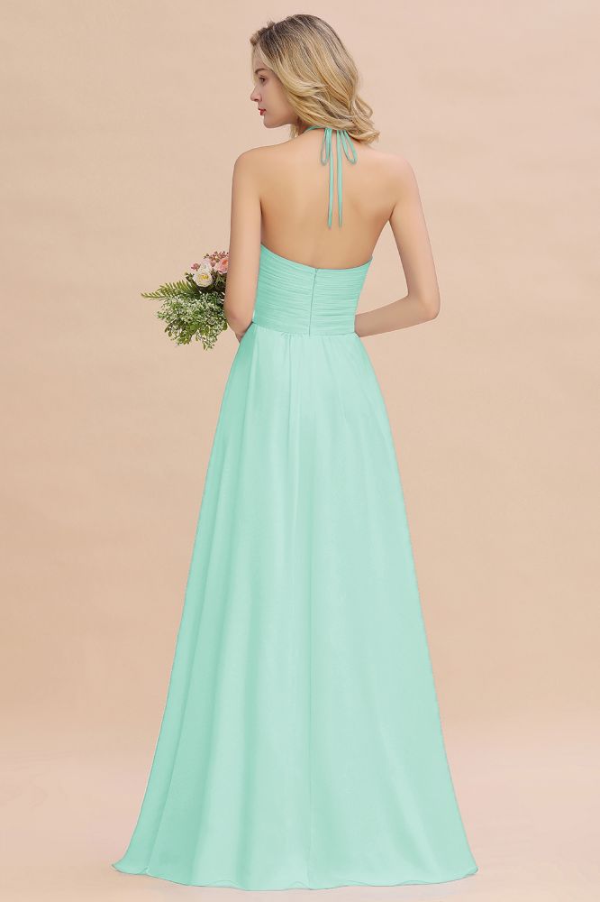 Gorgeous Halter Backless Beach Bridesmaid Dress Chiffon Garden Wedding Party Dress