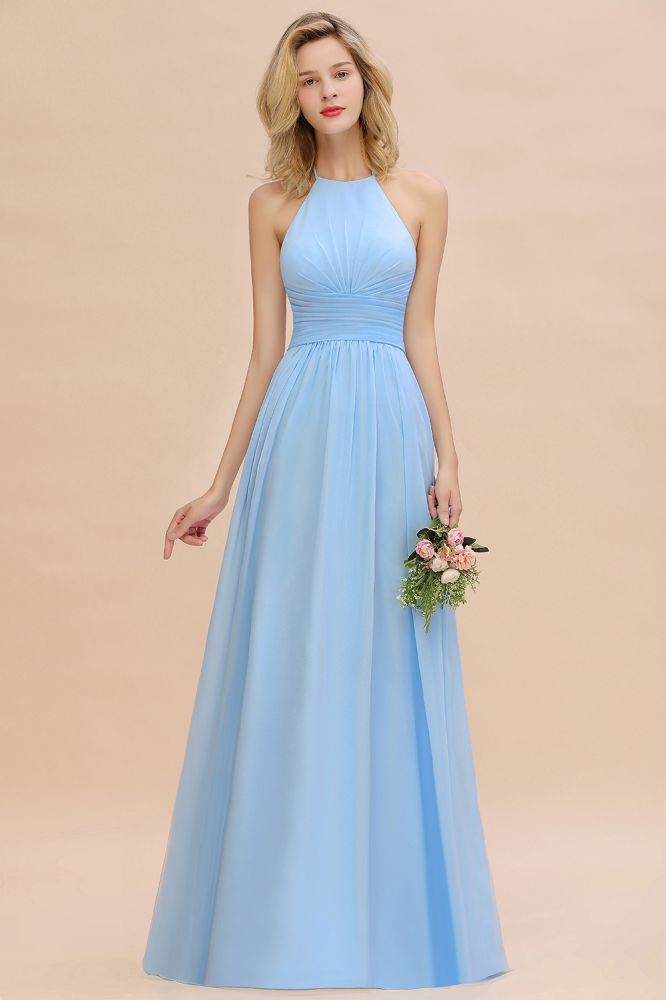 Gorgeous Halter Backless Beach Bridesmaid Dress Chiffon Garden Wedding Party Dress