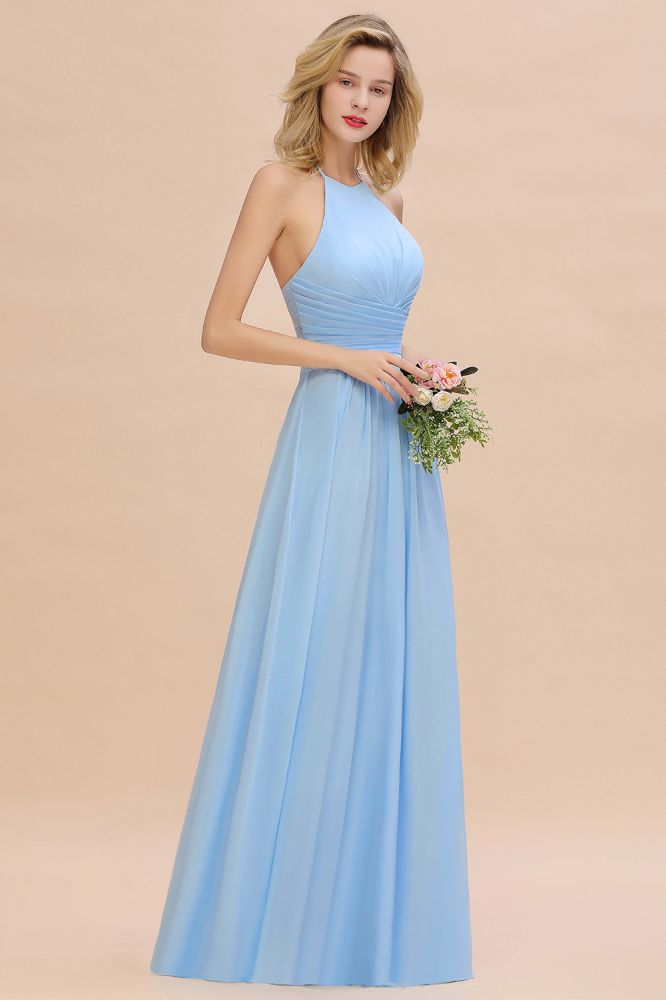 Gorgeous Halter Backless Beach Bridesmaid Dress Chiffon Garden Wedding Party Dress