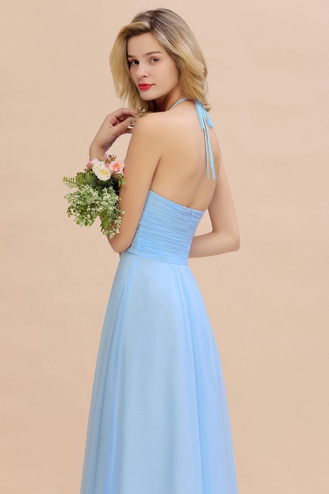 Gorgeous Halter Backless Beach Bridesmaid Dress Chiffon Garden Wedding Party Dress
