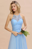 Gorgeous Halter Floral lace aline Chiffon Bridesmaid Dress Sleeveless Ruffle Wedding Guest Dress