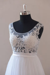 Gorgeous Jewel Appliques Sleeveless Wedding Dress | Tulle Ruffles White Bridal Gowns