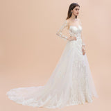 Gorgeous Jewel Tulle Lace Wedding Dress | Long Sleeves Appliques Mermaid Bridal Gowns