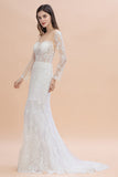 Gorgeous Jewel Tulle Lace Wedding Dress | Long Sleeves Appliques Mermaid Bridal Gowns