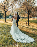 Gorgeous Jewel Tulle Sleeveless Appliques Mermaid Wedding Dresses Long