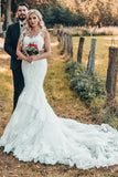 Gorgeous Jewel Tulle Sleeveless Appliques Mermaid Wedding Dresses Long