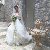 Gorgeous Lace Half Sleeve Wedding Dresses Ruffles Organza Bridal Dresses