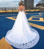 Gorgeous Lace Sweep Train Bridal Gown Long Sleeve Tulle Wedding Dresses BA6360