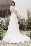 Gorgeous Long A-Line V-neck Lace Bridal Gowns With Long Sleeves