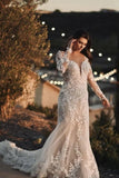 Gorgeous Long Mermaid Lace Bridal Gowns With Long Sleeves