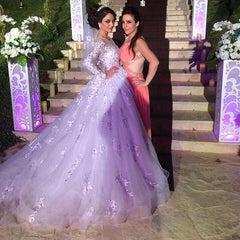 Gorgeous Long Sleeve Lace Princess Dress A-Line Tulle Wedding Dress WE0011