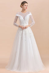 Gorgeous Long Sleeve Lace Wedding Dress | Appliques Bridal Gowns With Beadings