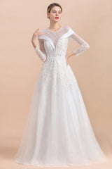 Gorgeous Long Sleeve Lace Wedding Dress | Appliques Bridal Gowns With Beadings
