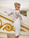 Gorgeous Long Sleeve Lace Wedding Dresses Sheath Jewel Knee-Length Bridal Gowns
