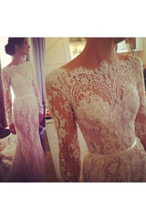 Gorgeous Long Sleeve Mermaid Wedding Dress Latest Lace Applique Custom Made Bridal Gown