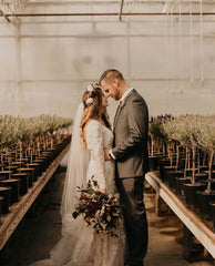 Gorgeous Long Sleeves Floral Lace Mermaid Beach Bridal Dress Garden Tulle Beach Wedding Dress