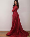 Gorgeous Long Sleeves Jewel Ruby Appliques Mermaid Prom Dresses