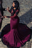 Gorgeous Long Sleeves Mermaid Open Back Prom Dresses | Appliques Sweep Train Fashion Evening Gown