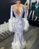 Gorgeous Long Sleeves Sequins Prom Dress Mermaid With Fur