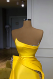 Gorgeous Long Yellow A-line Sequined Sleeveless Prom Dress