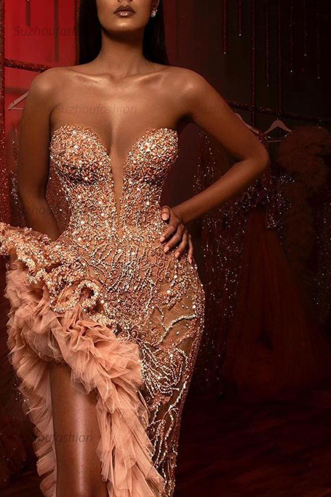 Suzhoufashion Mermaid Prom Dress Beading Sleeveless Long Split Evening Dress With Ruffles suzhoufashion Suzhoufashion Mermaid Prom Dress Beading Sleeveless Long Split Evening Dress With Ruffles suzhoufashion
