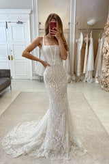 Gorgeous Mermaid Straps Sleeveless Lace Bridal Dresses Long On Sale
