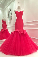 Gorgeous Mermaid Sweetheart Prom Dresses Red Lace-Up Floor Length Evening Gowns