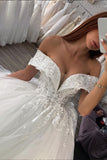 Gorgeous Off Shoulder White/Ivory Floral Lace Bridal Gown Spring Ball Gown