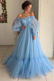 Gorgeous Off-The-Shoulder A-Line Prom Dress | Sheer-Tulle Long-Sleeves