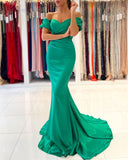 Gorgeous Off The Shoulder Green Lace Ruffles Mermaid Prom Dresses