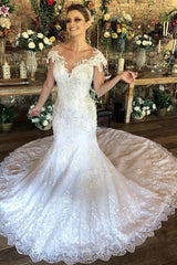 Gorgeous Off The Shoulder Tulle Mermaid Wedding Dresses With Lace Appliques