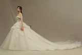 Gorgeous Off-the-Shoulder Floral Appliques Ball Gown Ivory aline Bridal Gown