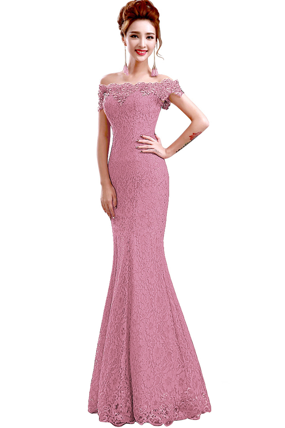 Gorgeous Off-the-Shoulder Lace Evening Dress Mermaid Long