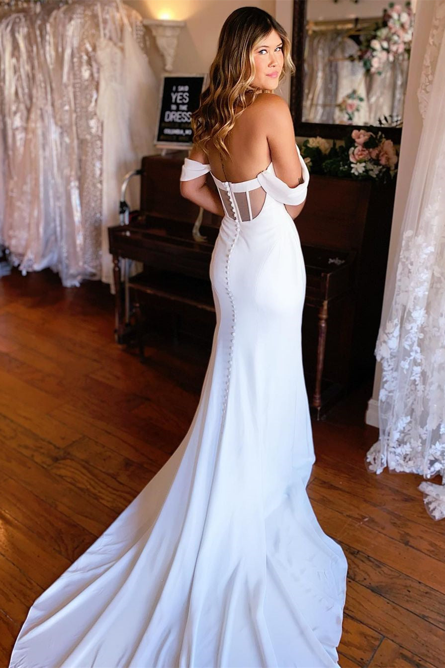 Gorgeous Off-the-Shoulder Mermaid Backless Beach Bridal Dresses Long On Sale