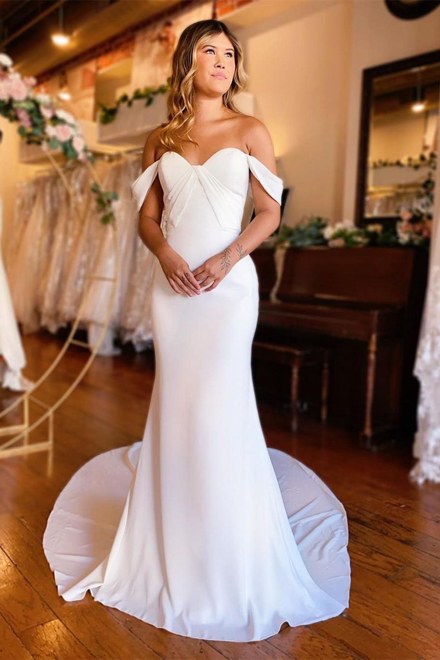 Gorgeous Off-the-Shoulder Mermaid Backless Beach Bridal Dresses Long On Sale