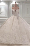 Gorgeous Off-the-shoulder Ball Gown Wedding Dresses | Shimmy Crystal Appliques Bridal Dresses