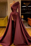 Gorgeous One Shoulder Burgundy Red Ruffles Prom Dress Long