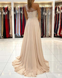 Gorgeous One Shoulder Long Prom Dress Split Chiffon With Appliques