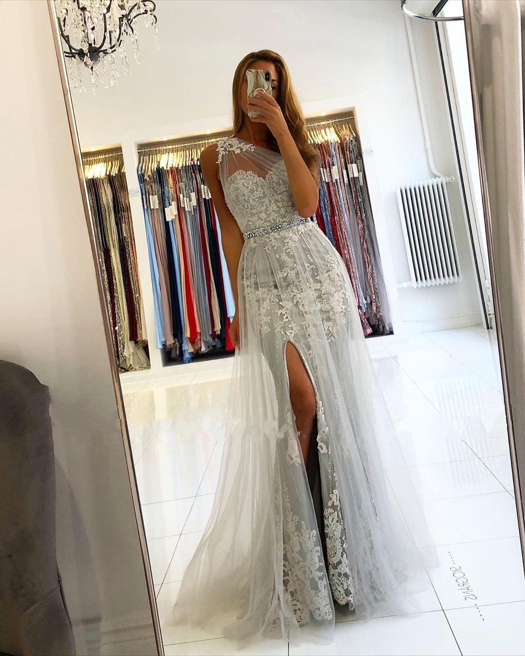 Gorgeous One Shoulder Tulle Lace Ruffles Prom Dresses Mermaid Evening Dresses