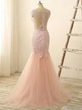 Gorgeous Pink Sexy Mermaid Prom Dresses Tulle Lace Applique Long Party Gowns